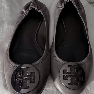 Tory Burch Taupe Gray Leather Ballet Flats